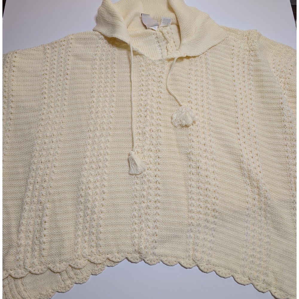 Original‎ Anthony Cream Cable Knit Poncho One Size Women Tassel Scalloped Hem